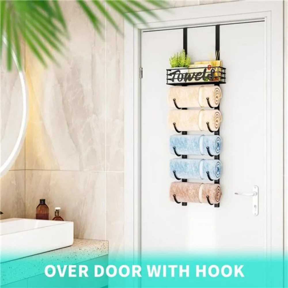 Over Door Towel Rack 6 Tier Bathroom Storage Wall Mount Rolled Towel Organizer